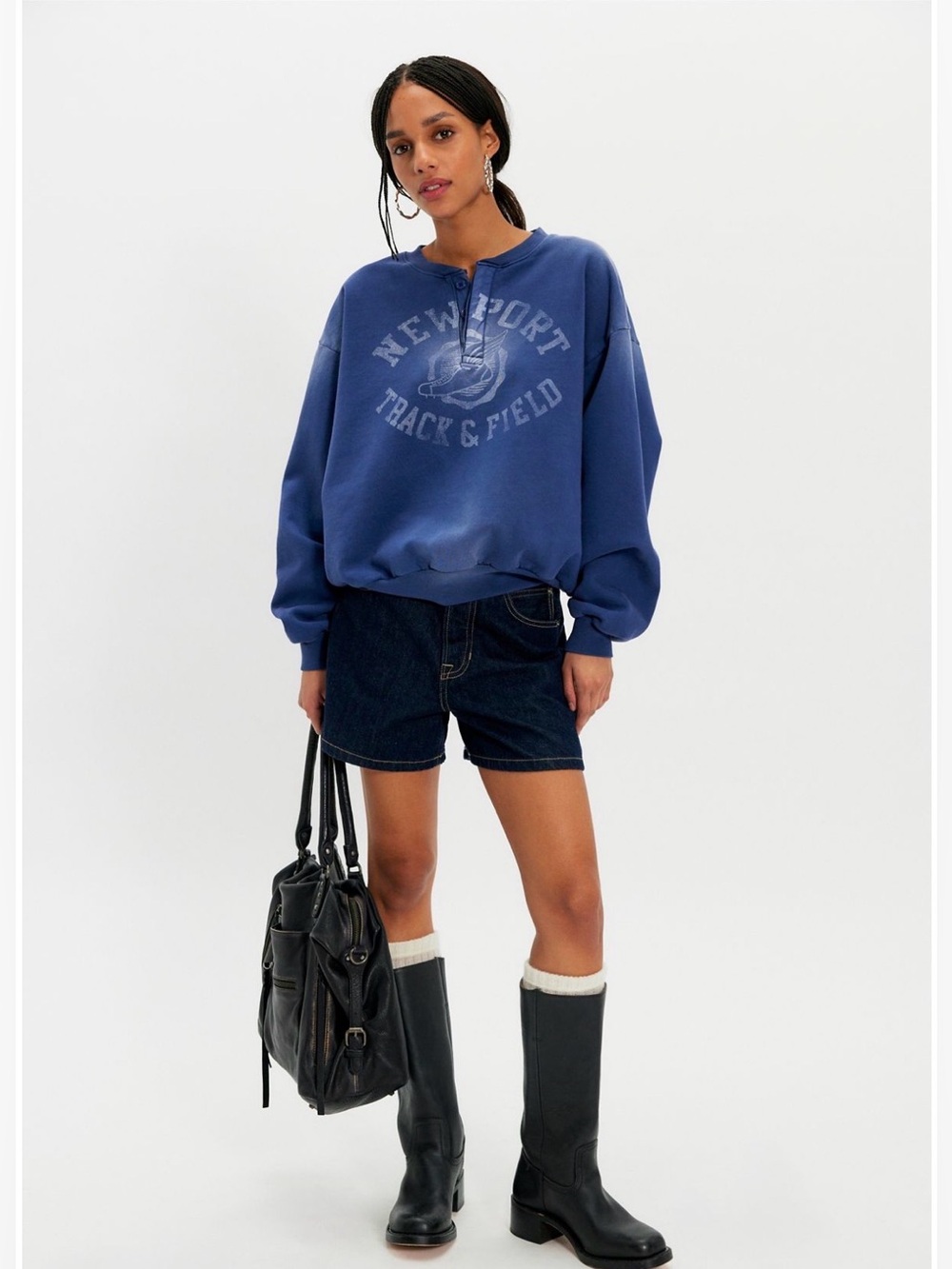 Free People x Daydreamer Sun-faded Navy Newport Crewneck Henley Sweatshirt S / M
